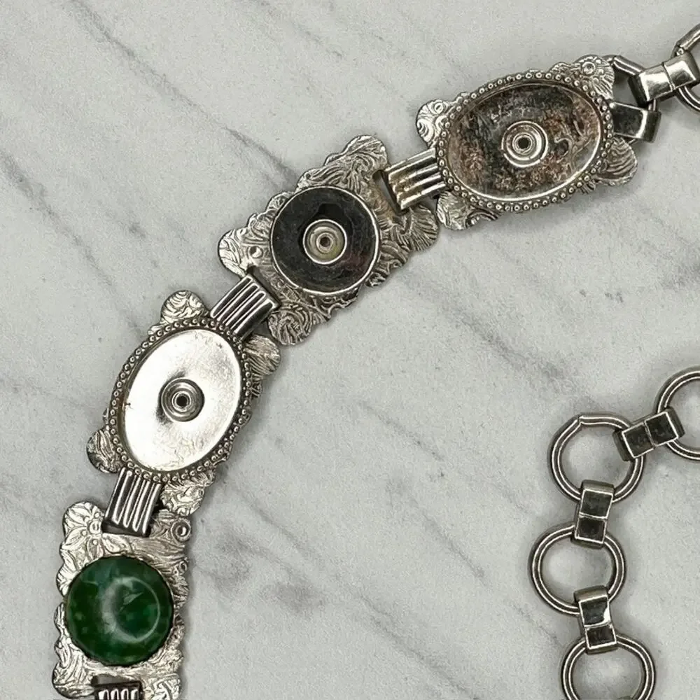 Multicolor Cabochon Concho Silver Tone Chain Link Belt Small/Medium (S/M) Boho ✨ - Picture 9 of 11